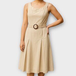 Pink Tartan Belted Sleeveless Pleated Midi Dress